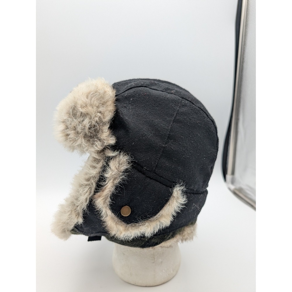 Woolrich Trapper Hat Black Faux Fur Lined Quilted Winter Bomber Cap Mens Womens